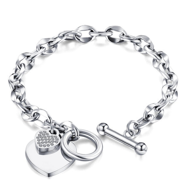 Stainless Steel Engraved Love Heart Bracelet