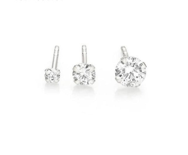 Sterling Silver Four-claw Gemstone Stud Earrings - (Set of three)