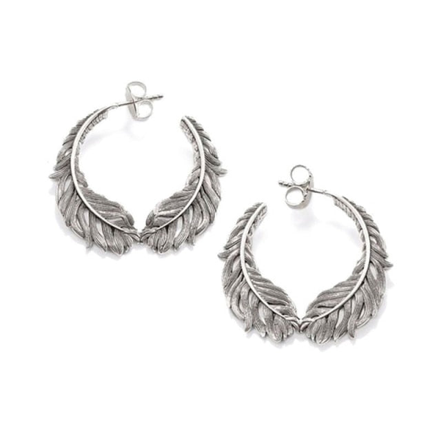 Women's Sterling Silver Feather Hoop Earrings