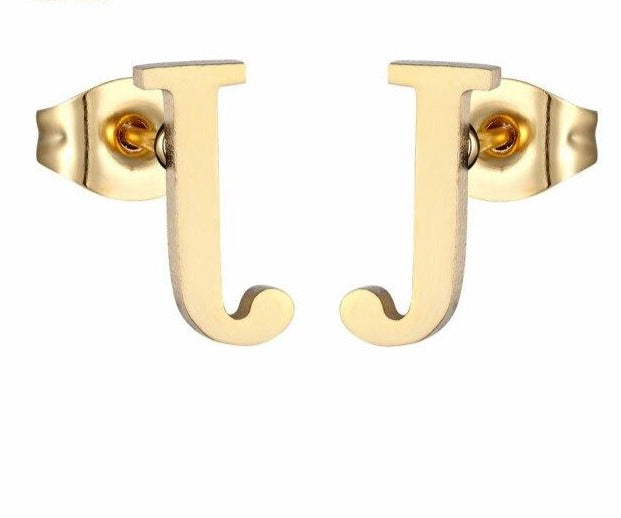 Gold Initial Letter Stainless Steel Stud Earrings