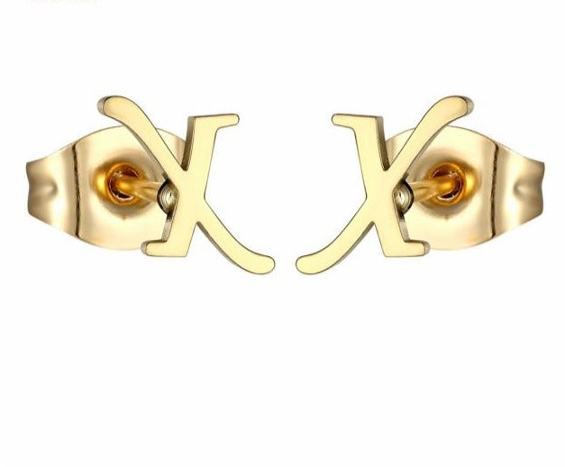 Gold Initial Letter Stainless Steel Stud Earrings