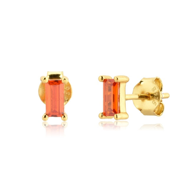 Sterling Silver 9ct Gold Plated Square Gemstone Stud Earrings