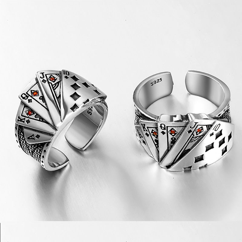 Sterling Silver Poker Hand Adjustable Ring