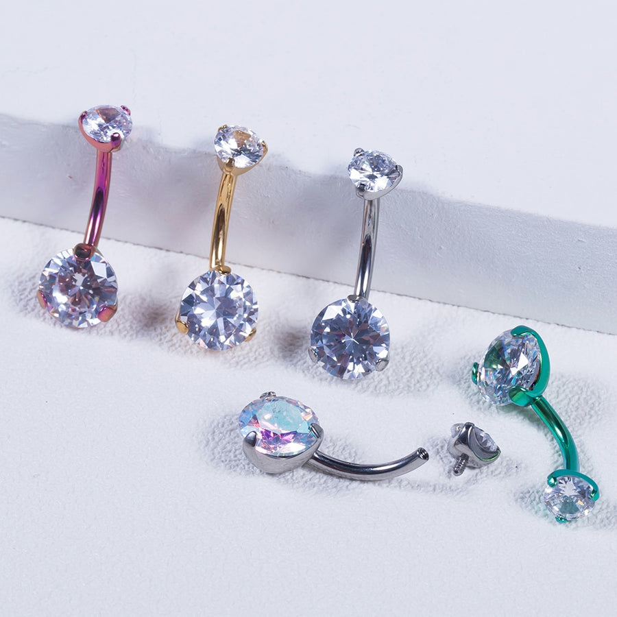 G23 Titanium Curved Double Crystal Belly Button Ring