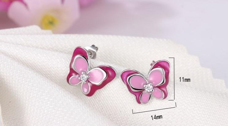 Sterling Silver Pink Butterfly Stud Earrings