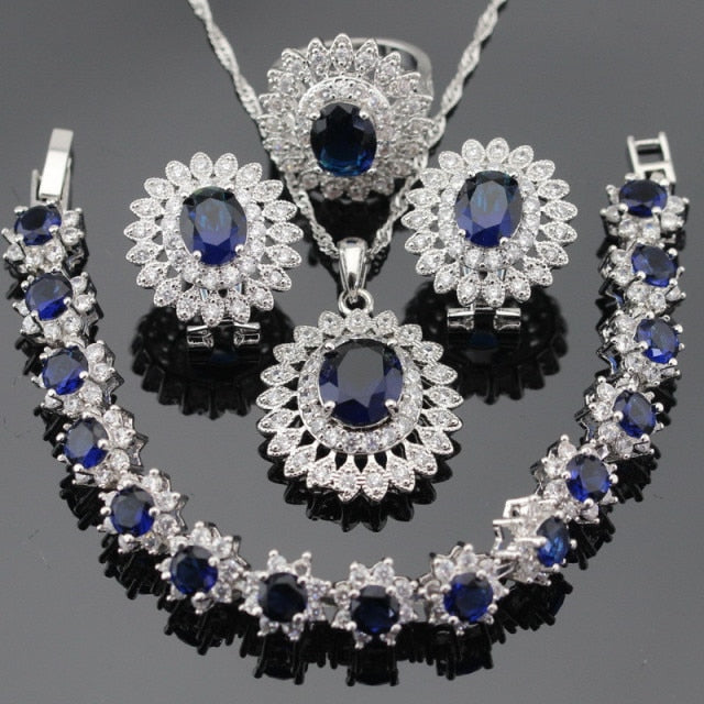 Sterling Silver Women’s Blue Sapphire Jewellery Set