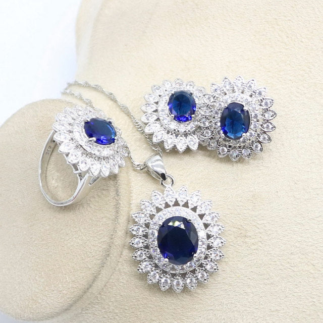 Sterling Silver Women’s Blue Sapphire Jewellery Set