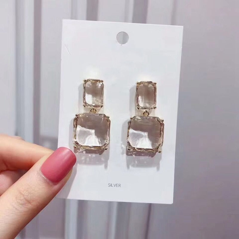 Square Crystal Drop Earrings
