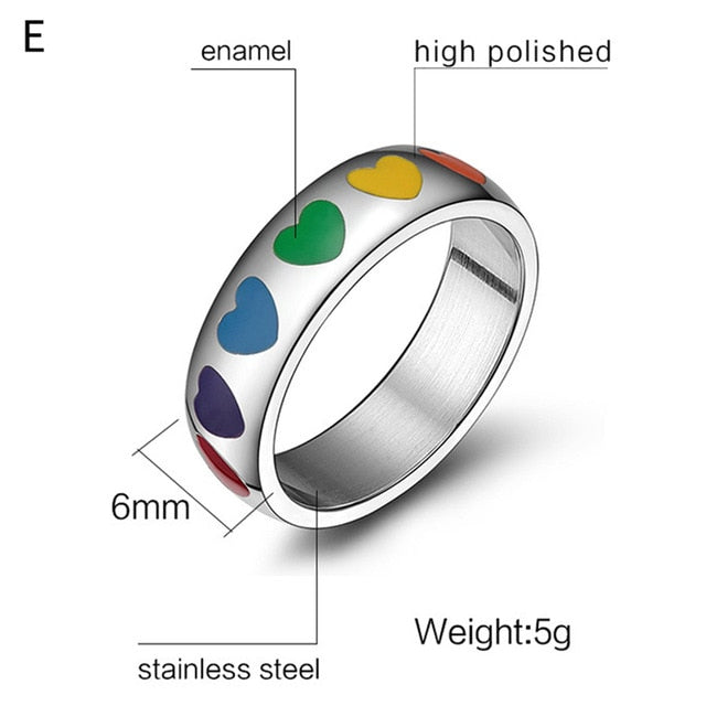 LGBT Stainless Steel Rainbow Rings