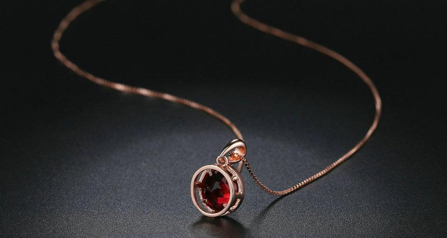 925 Sterling Silver Rose Gold Necklace with Ruby Gemstone