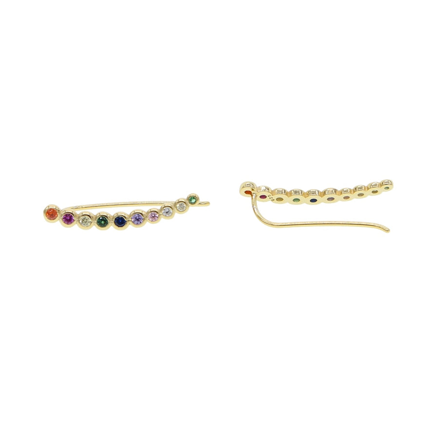 Sterling Silver Curved Multi Colour Rainbow Ear Climbers