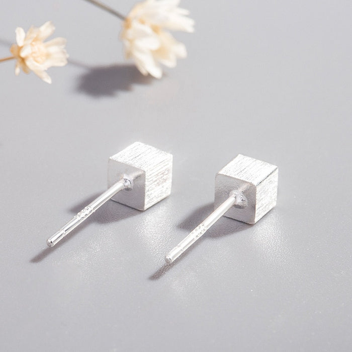 Women’s Sterling Silver Brushed Square Stud Earrings