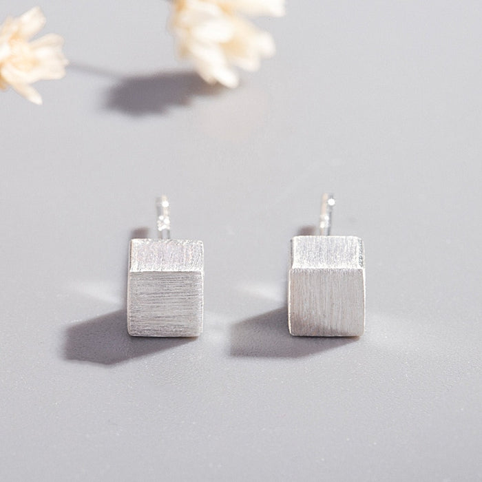 Women’s Sterling Silver Brushed Square Stud Earrings