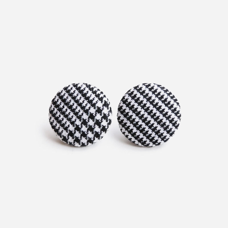 Dogtooth Fabric Round Clip On Earrings
