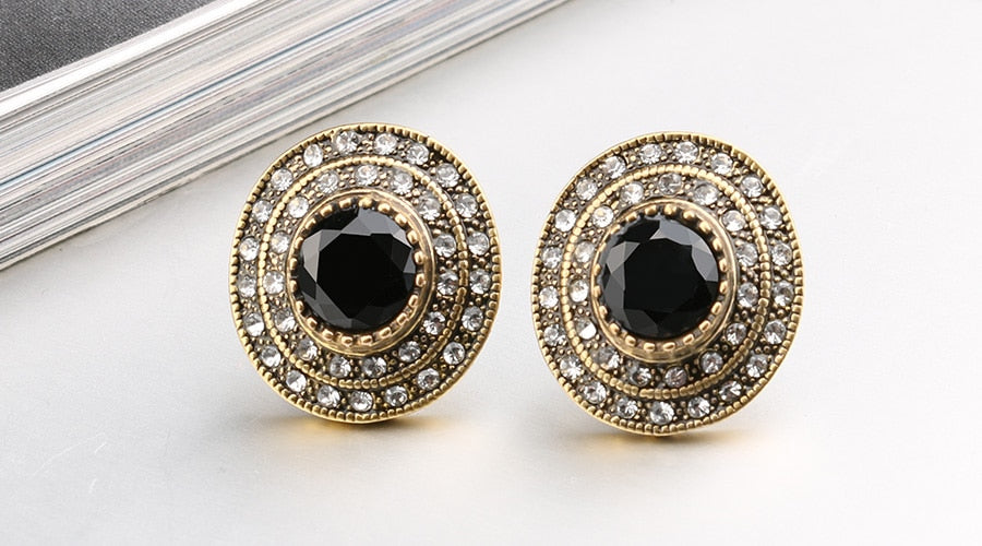 Black Sapphire  Stone Clip On Earrings