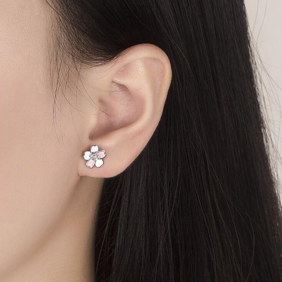 Sterling Silver Pink Magnolia Stud Earrings