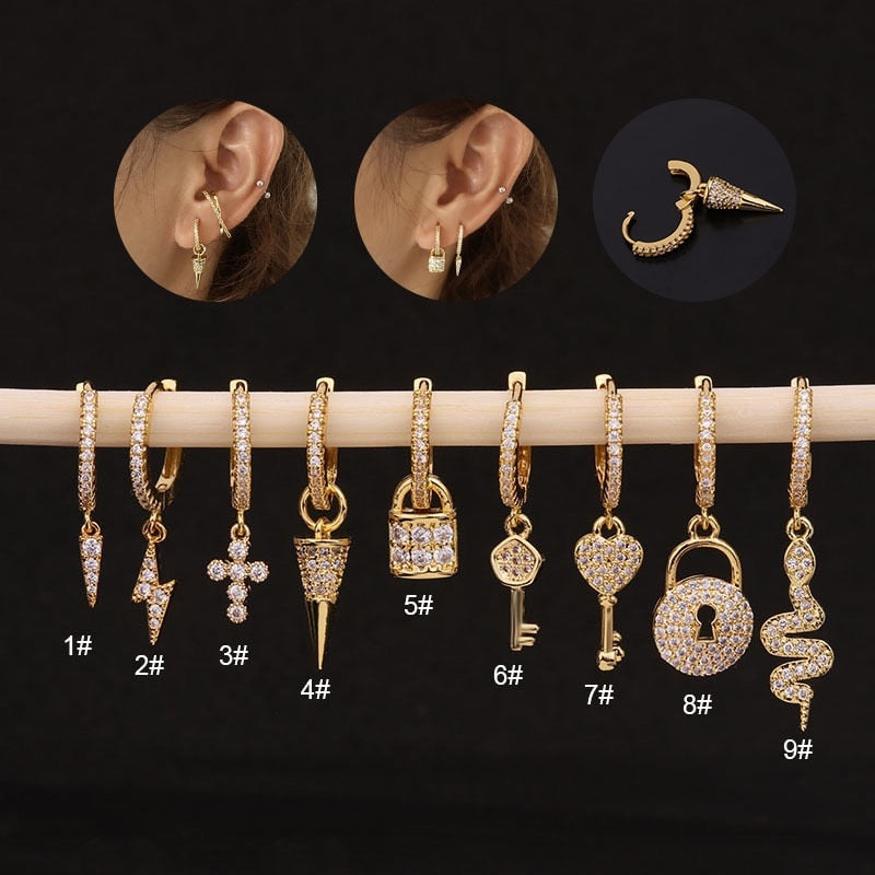 Tragus Gold Crystal Hoop Ear Lobe Earring Collection