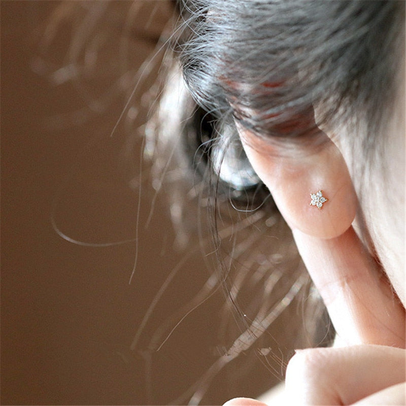 Sterling Silver Pavé Five-pointed Crystal Star Stud Earrings