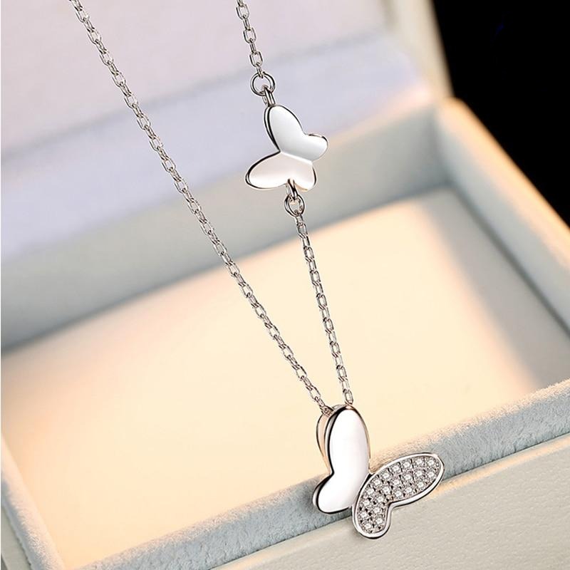 Sterling Silver Double Butterfly Women's Necklace