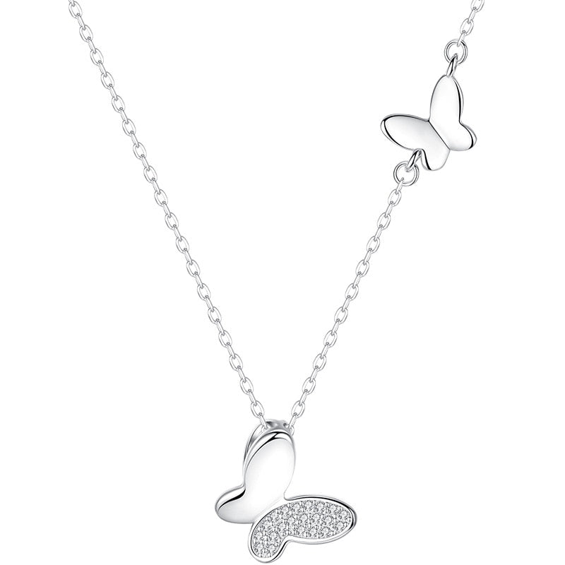 Sterling Silver Double Butterfly Women's Necklace