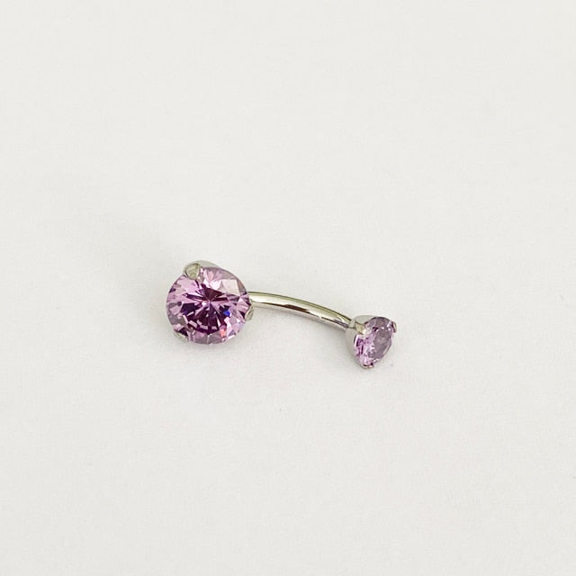 G23 Titanium Curved Double Crystal Belly Button Ring