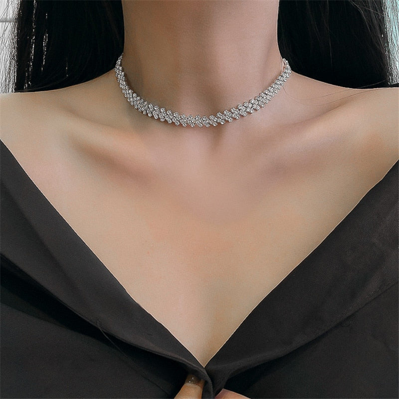 Double Row Crystal Choker Necklace