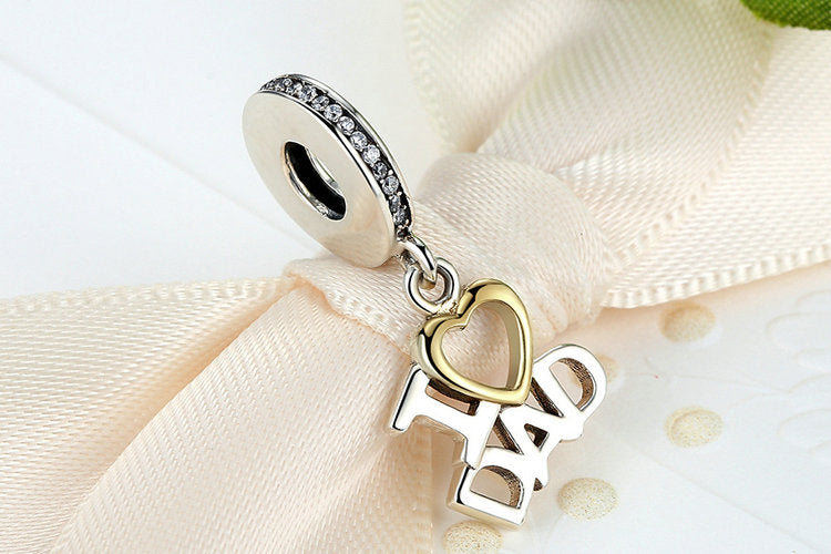 925 Sterling Silver 'I Love Dad' Dangling Charm