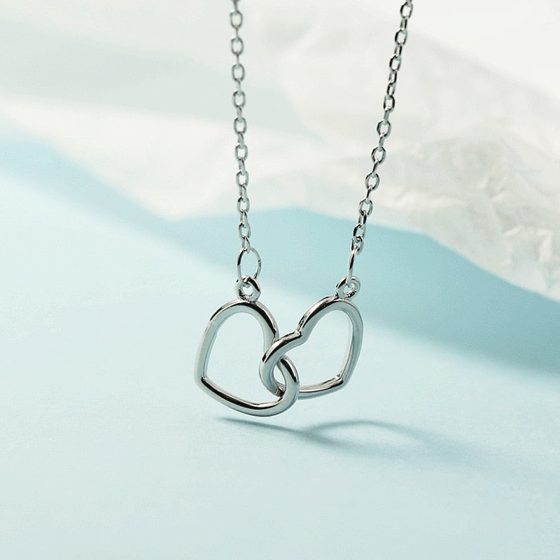 Double interlocking Hearts Sister Necklace