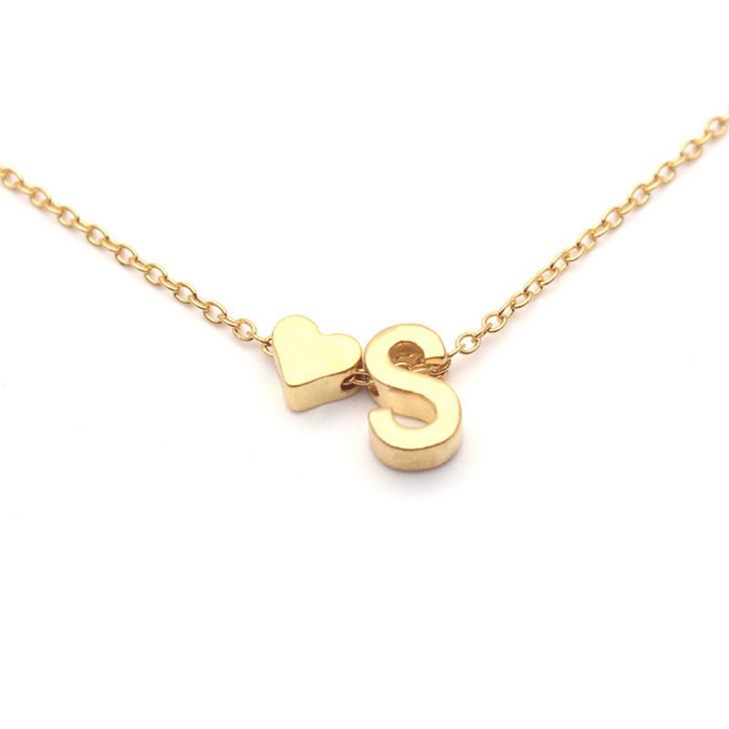 Small Heart & Initial Gold Necklace