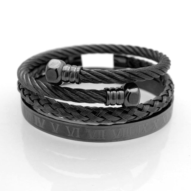 Men's Stacked Roman Numeral Cable Crown Bracelet