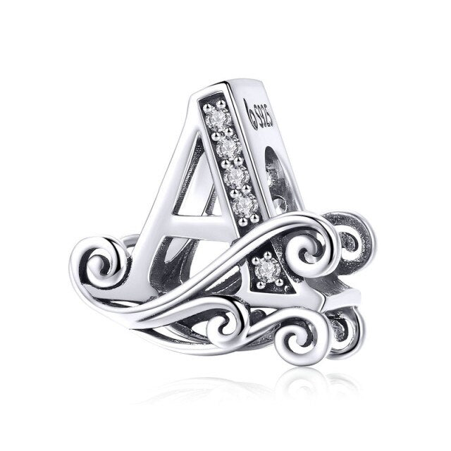 925 Sterling Silver Vintage Style Letter Alphabet A to Z Charms.