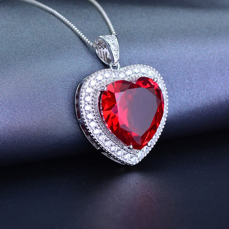 Sterling Silver Ruby Heart Necklace