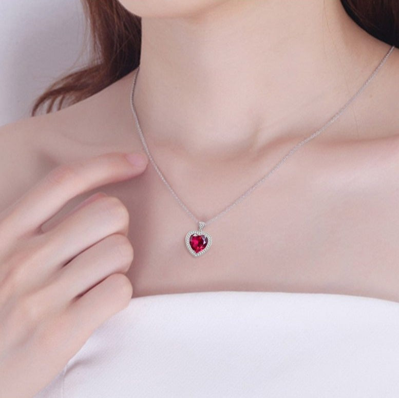 Sterling Silver Ruby Heart Necklace