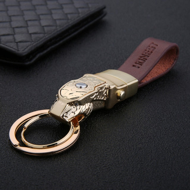 Genuine Rope Leather Panther Head Key Ring Collection