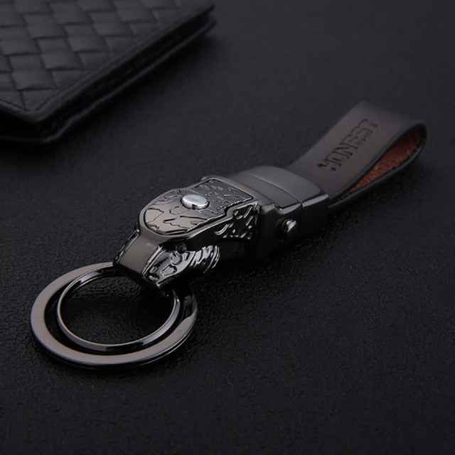 Genuine Rope Leather Panther Head Key Ring Collection