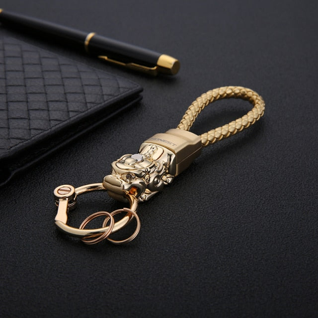 Genuine Rope Leather Panther Head Key Ring Collection