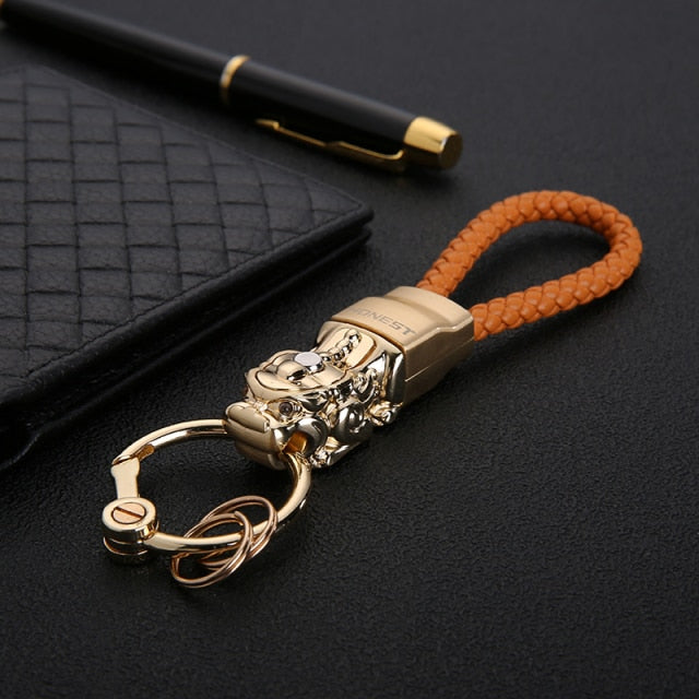 Genuine Rope Leather Panther Head Key Ring Collection