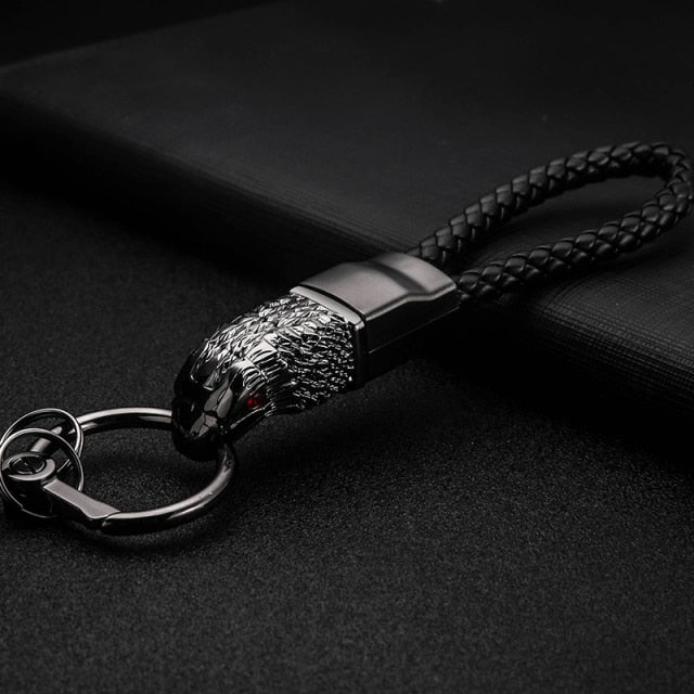 Genuine Rope Leather Panther Head Key Ring Collection