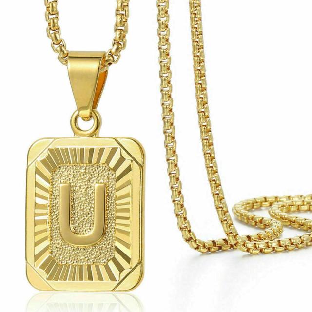 18k Gold Plated Alphabet Initial Dog Tag Necklace
