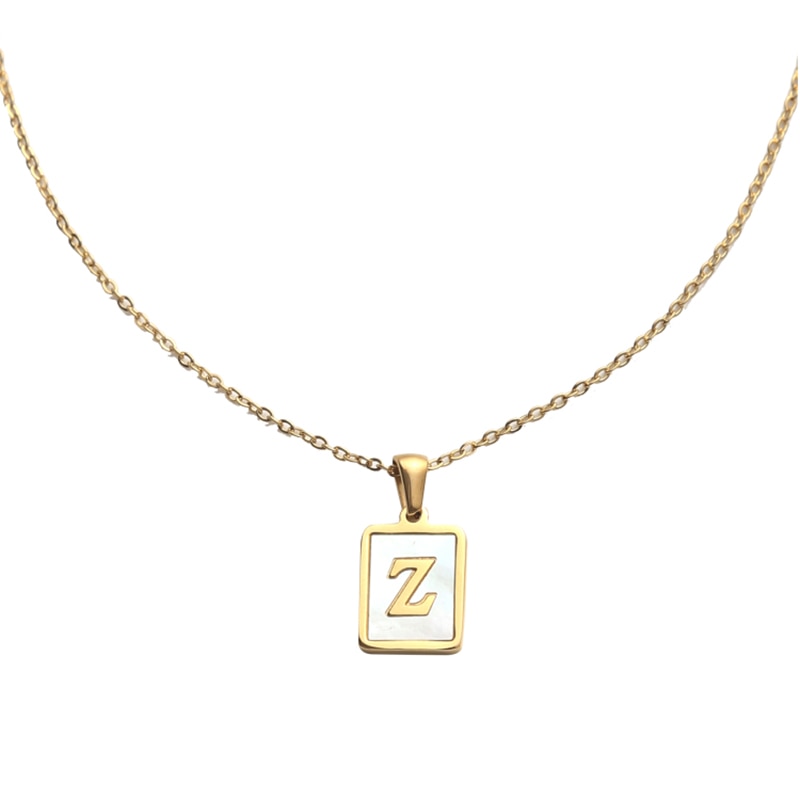Gold Alphabet Square A-Z Initial Necklace