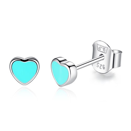 Sterling Silver Blue and Pink Enamel Heart Stud Earrings