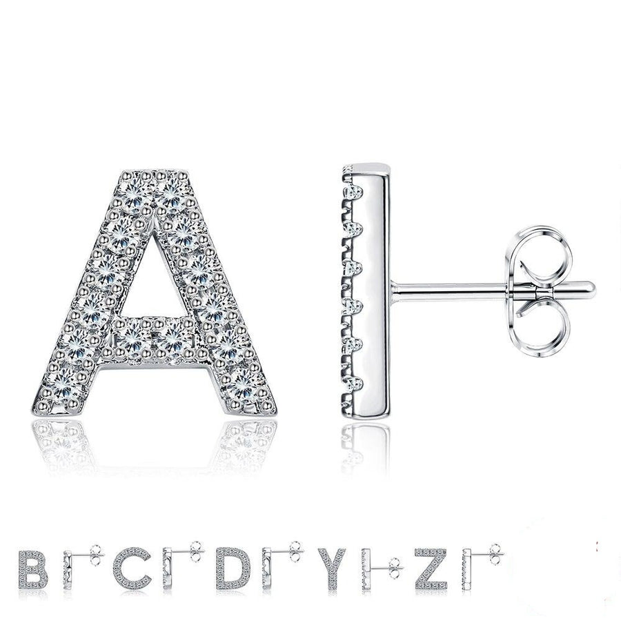 Cubic Zirconia Alphabet Initial Stud Earrings