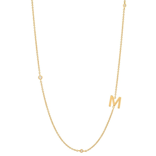 Sterling Silver Gold Initial Crystal Charm Necklace