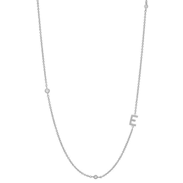 Sterling Silver Gold Initial Crystal Charm Necklace