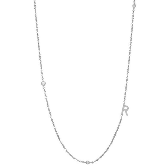 Sterling Silver Gold Initial Crystal Charm Necklace