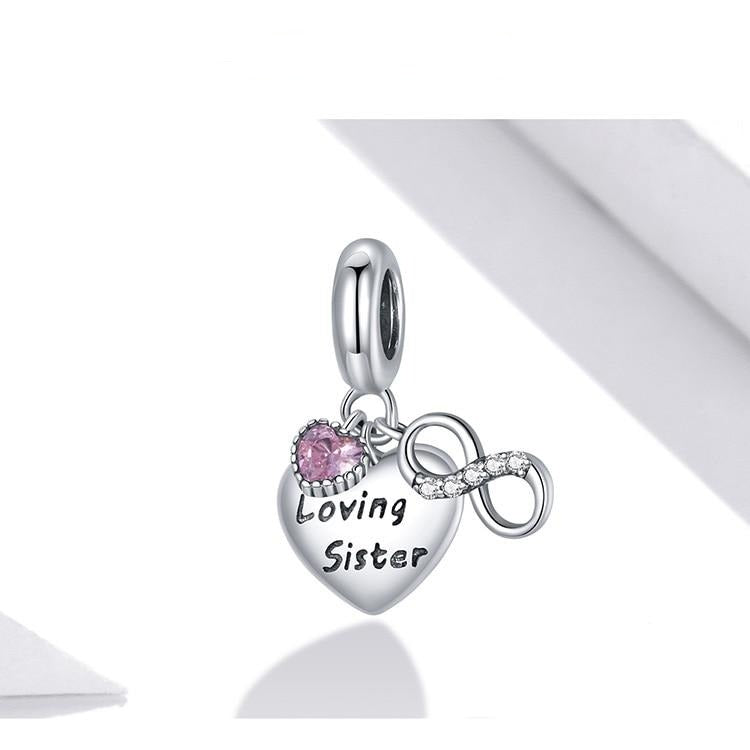 925 Sterling Silver ‘Loving Sister’ Infinity Drop Charm