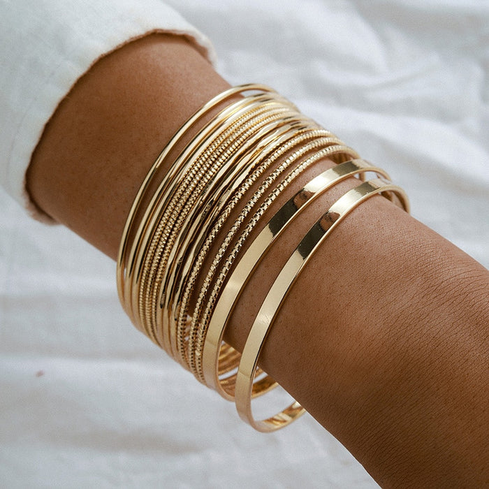 Women's Gold Multi-layered 14 Piece Stacked Bangle