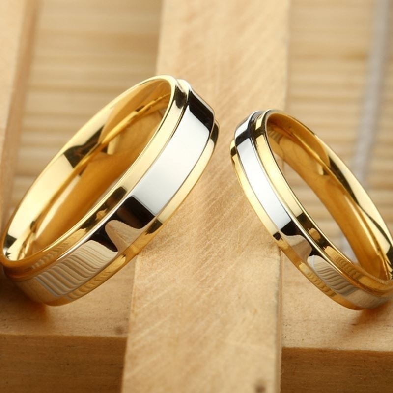Titanium Steel Two Tone Gold and Silver Couples Ring