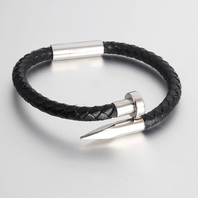 Men’s Leather Rope Stainless Steel Magnetic Braided Bracelet