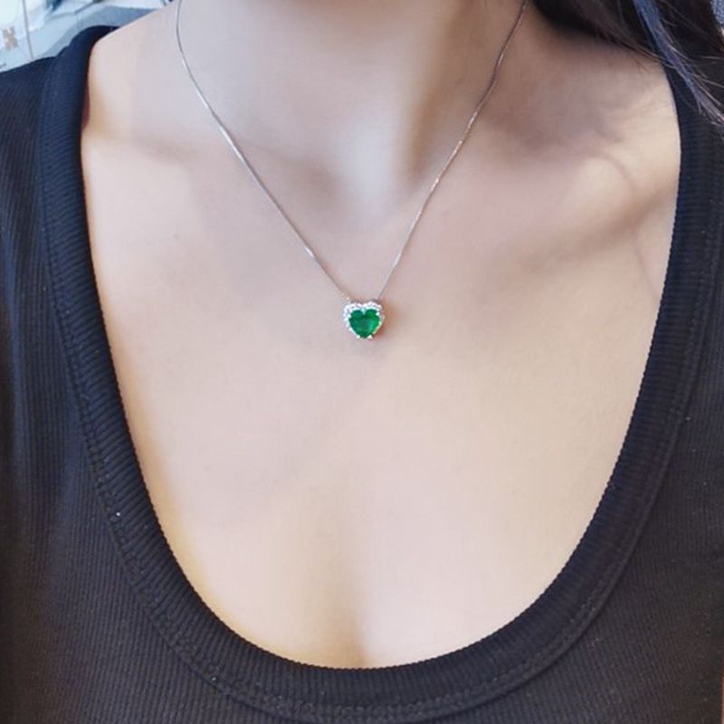 925 Sterling Silver Green Emerald Heart Jewellery Set